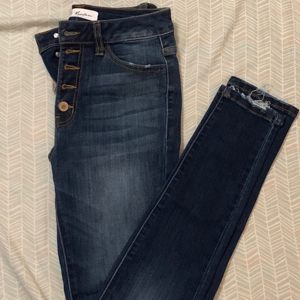 KanCan Button Fly Dark Wash Skinny Jeans High Rise